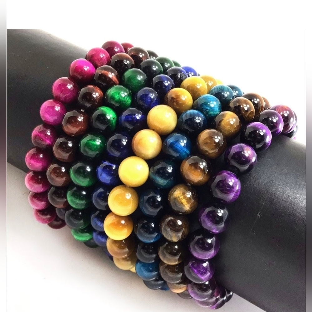 8 Bracelets Beaded Natural Gemstone Tigers Eye Chakra Stone Crystal Jewelry - Picture 3 of 13